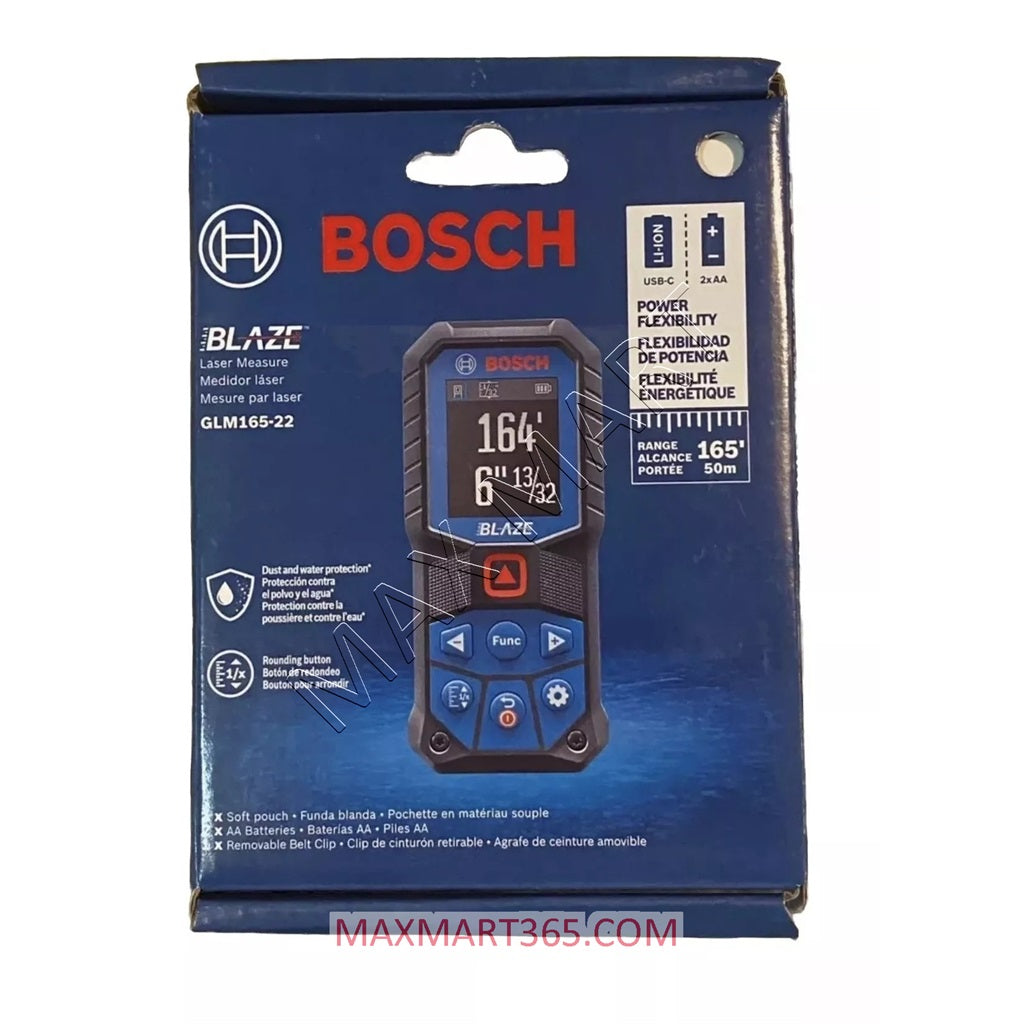 Bosch GLM165-22 Blaze 165ft Red Laser Distance Tape Measurer w/ Color Screen & Measurement Rounding