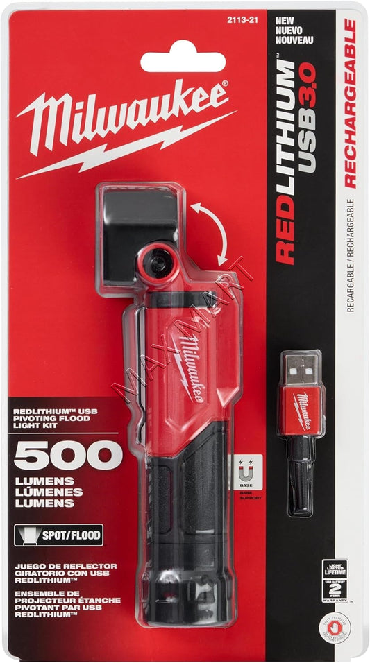 Milwaukee 500 Lumens LED Pivoting USB Rechargeable Flashlight 2113-21