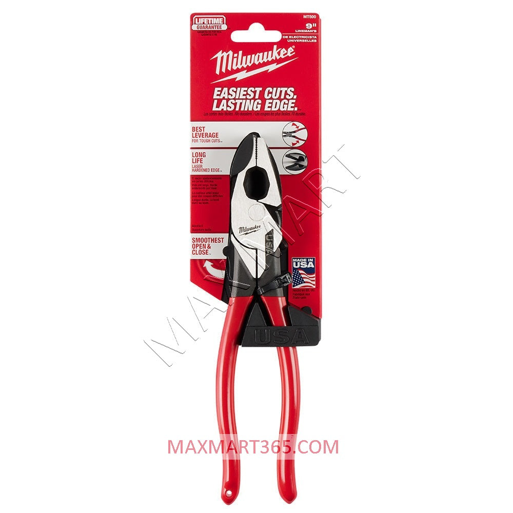 Milwaukee MT500C 9-Inch Lineman's Dipped Grip Pliers w/ Crimper and Bolt Cutter (USA)