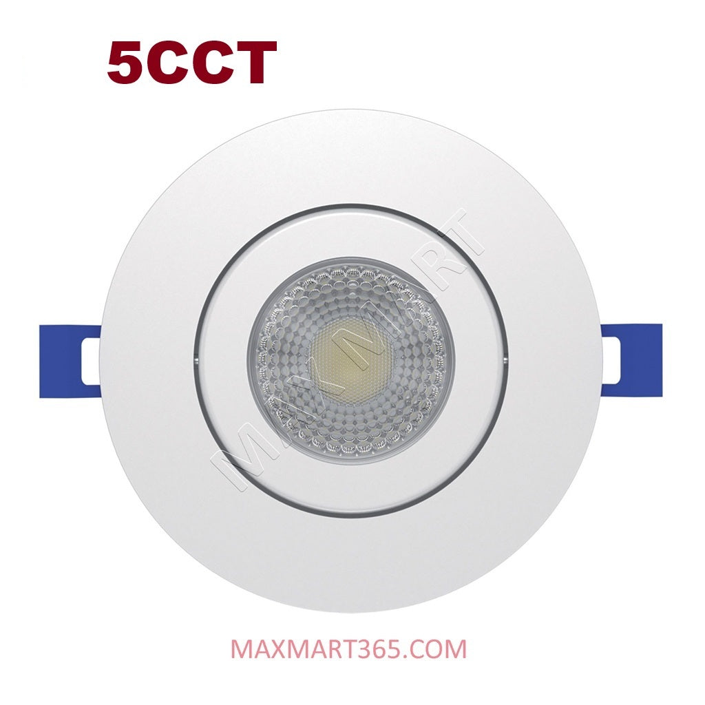 4英寸5CCT万向LED筒灯带接线盒，360°旋转，可调光，IC额定，ETL认证，防潮，室内/室外