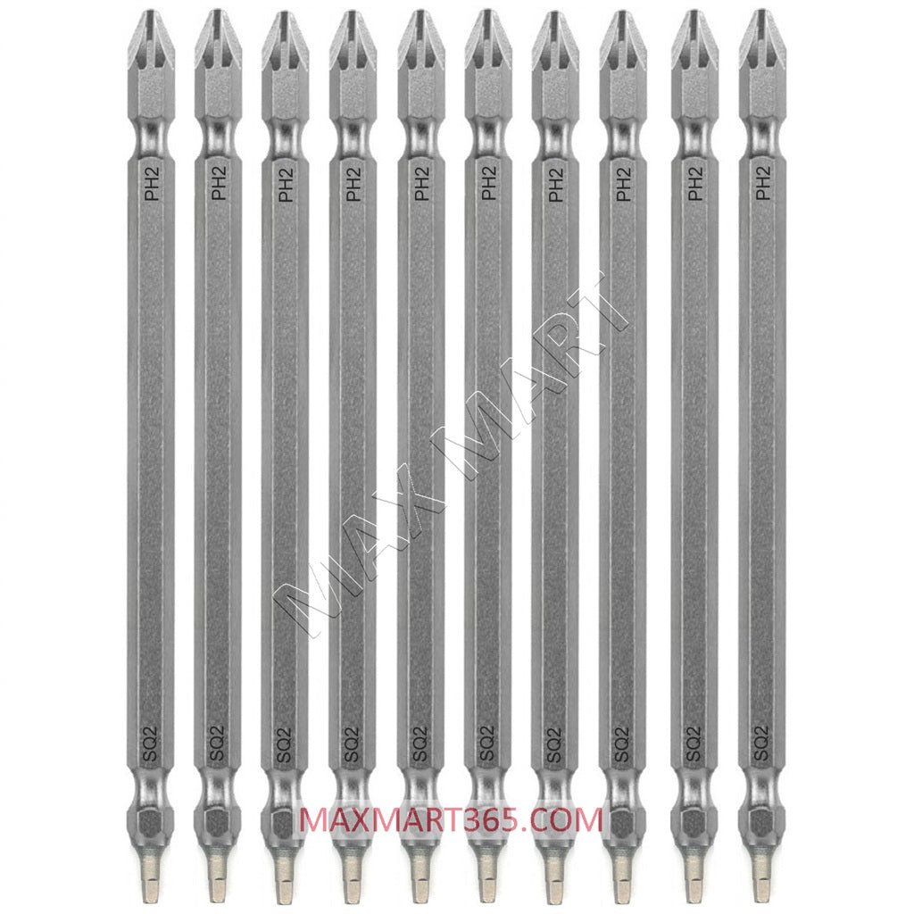 6-Inch Magnetic Double-Ended Alloy Steel Impact Screw Driver Bits Set - Phillips #2 + Square #2
