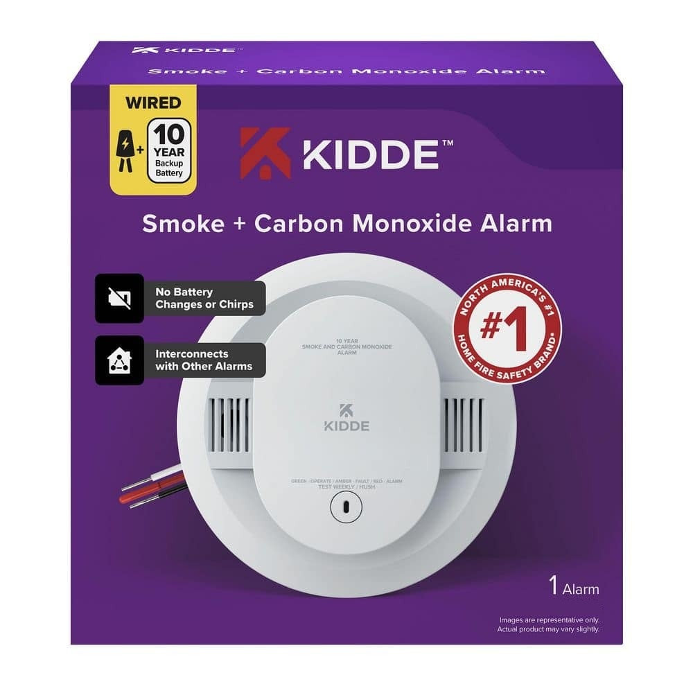 KIDDE 2-in-1 2in1 Hardwired Combination Smoke & Carbon Alarm w/ Voice Alert and 10-Year Backup Battery