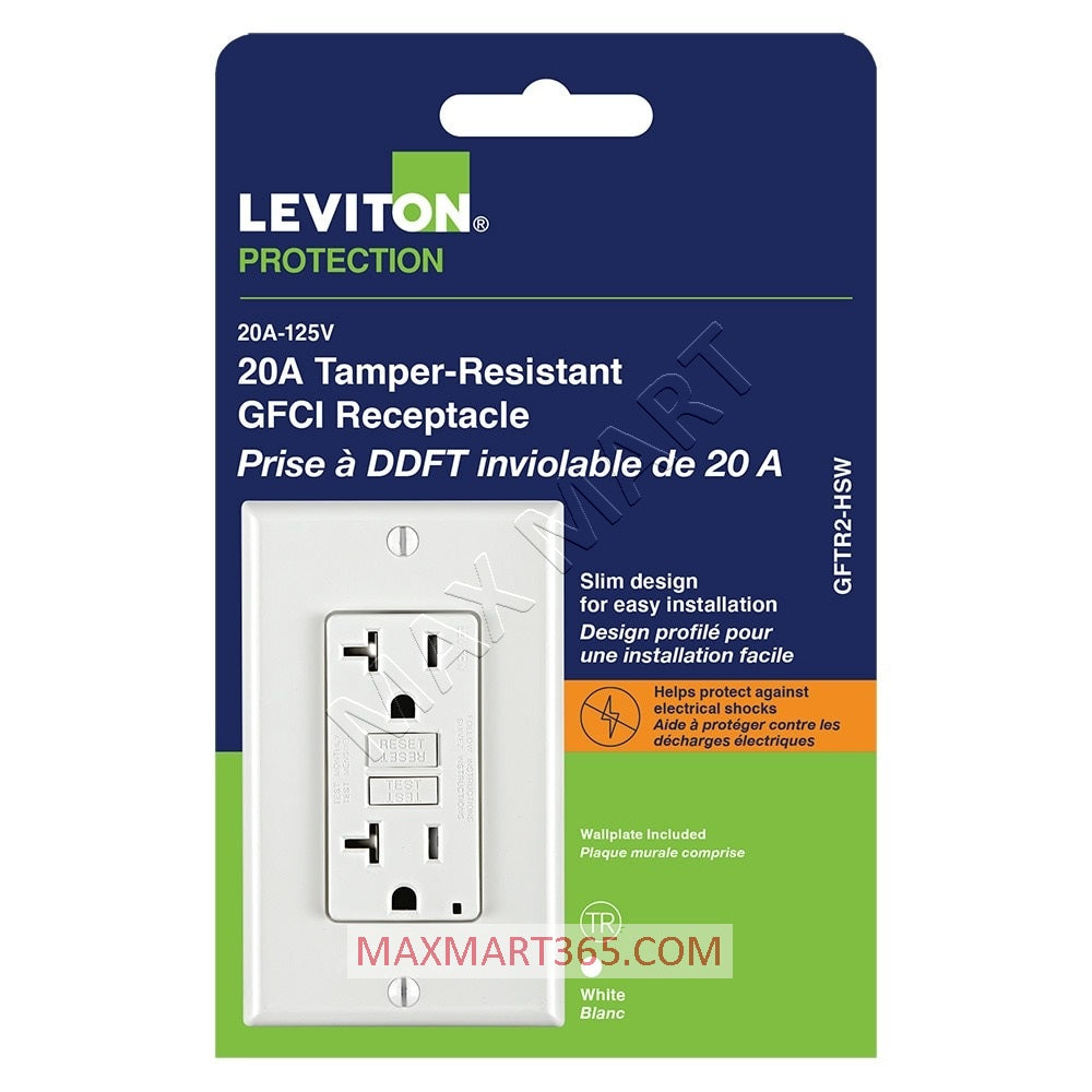 Leviton Decora 20A Tamper-Resistant TR Slim GFCI Receptacle Outlet Plug w/ Wall Plate