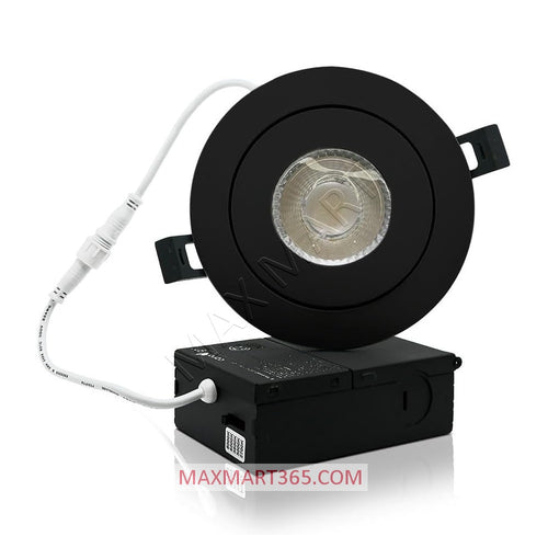 4-Inch 5CCT Black Gimbal LED Recessed Slim PotLight with Junction Box, 360 Rotation, Dimmable, IC Rated, ETL Certified, Damp Rated, Indoor/Outdoor