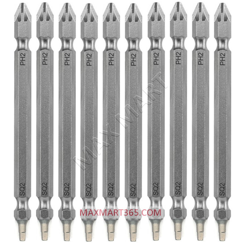 4.5-Inch Magnetic Double-Ended Alloy Steel Impact Screw Driver Bits Set - Phillips #2 + Square #2