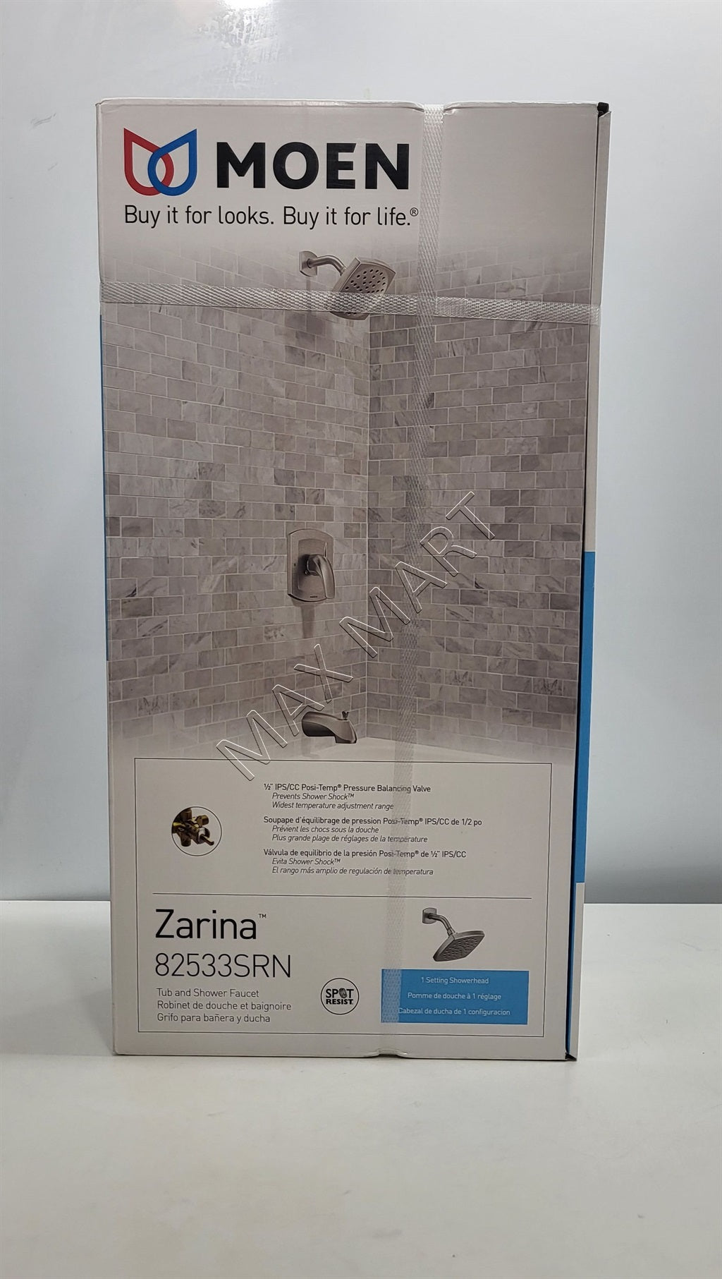 MOEN Zarina 82533SRN Single Handle Square Bathtub Shower Faucet (Valve Included) - Brushed Nickel