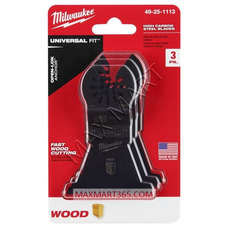 Milwaukee 49-25-1113 High Carbon Steel Universal Fit Wood Cutting Oscillating Multi Tool Blades (3-Pack)