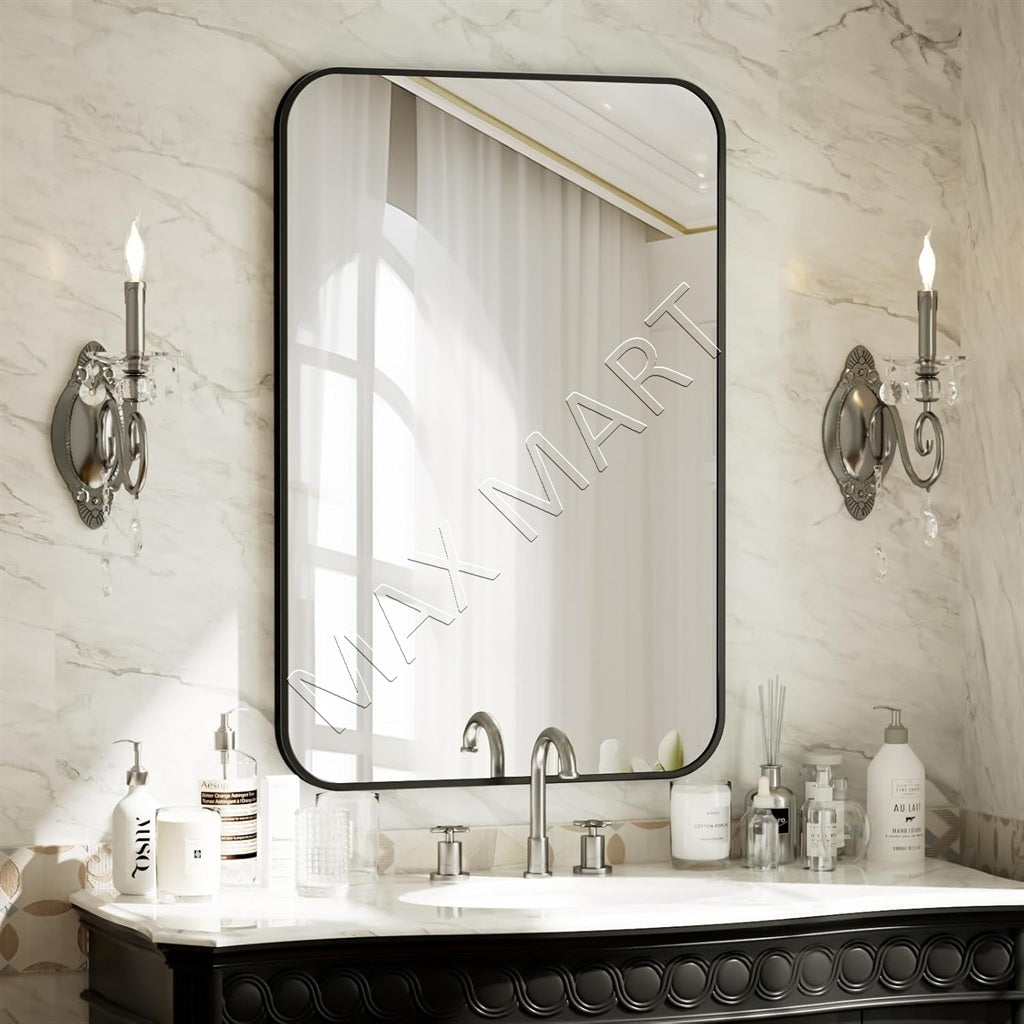 Rectangular Wall Mirror with Aluminum Alloy Frame, Modern Vanity Mirror for Bathroom, Bedroom or Entryway, Horizontal or Vertical Mount