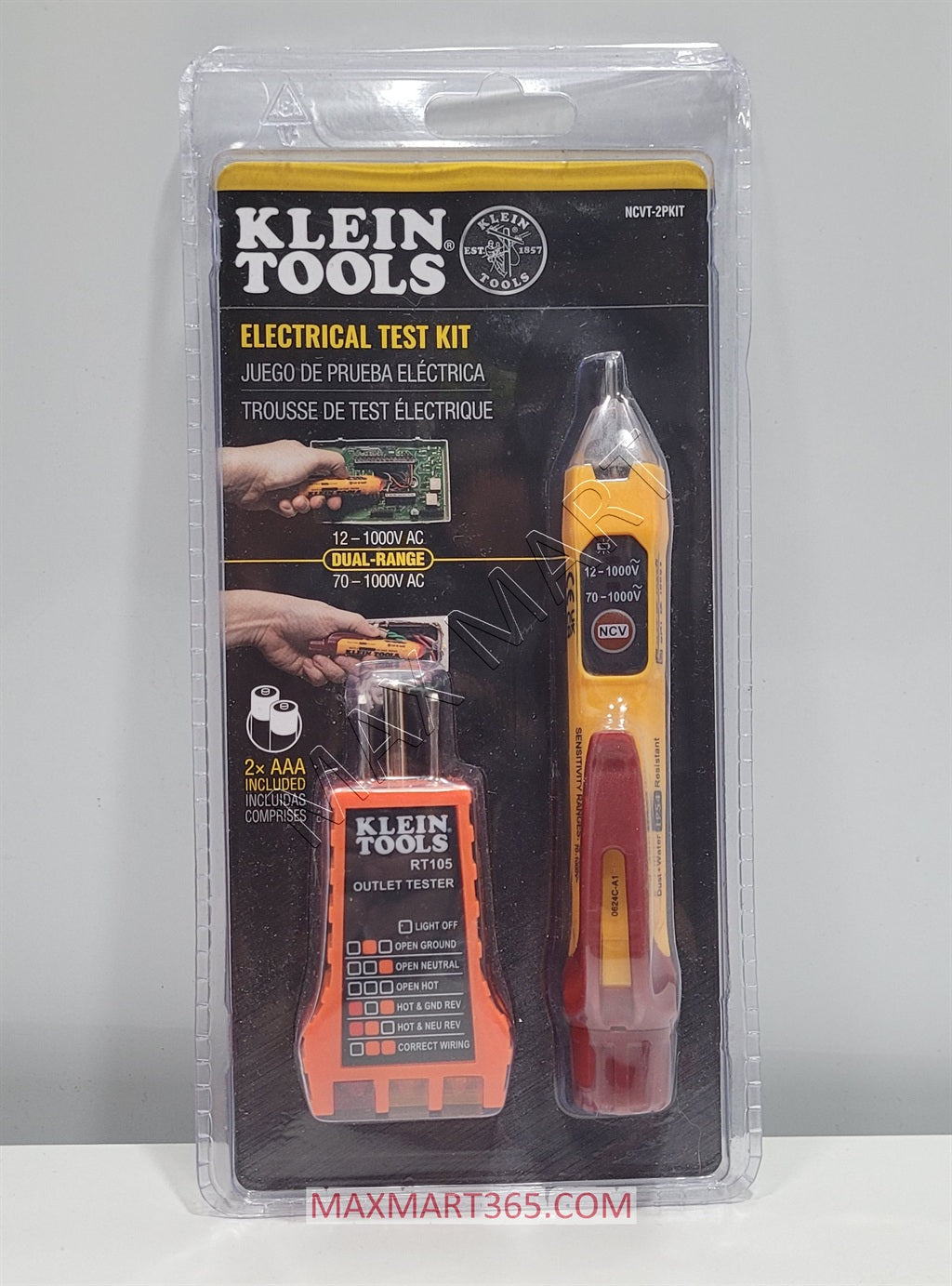 Klein Tools Dual Range Non-Contact Voltage Tester with Receptacle Outlet Tester Tool Set Kit NCVT2PKIT