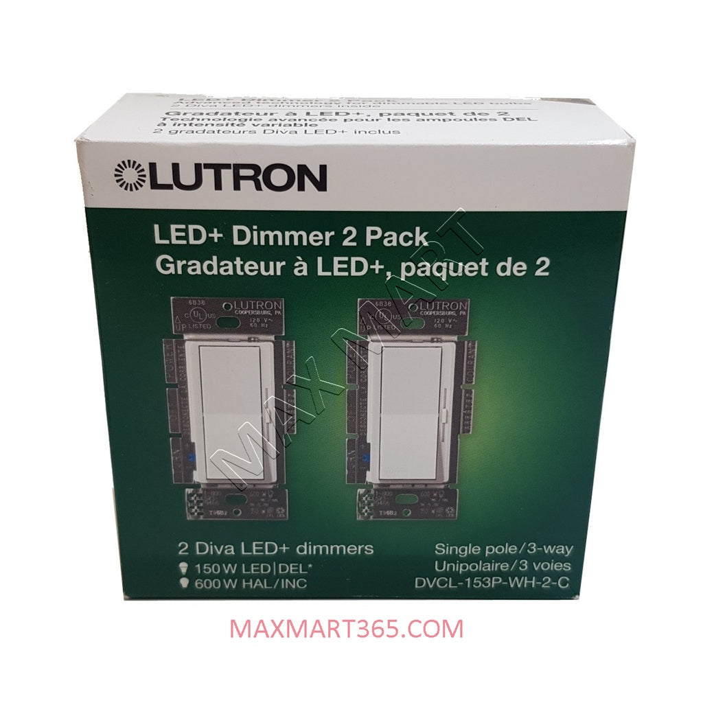 Lutron Diva LED+ Single-Pole or 3-Way Dimmer Switch for Dimmable LED/Halogen/Incandescent (2-Pack) DVCL-153P DVCL-153P-WH-2-C - White