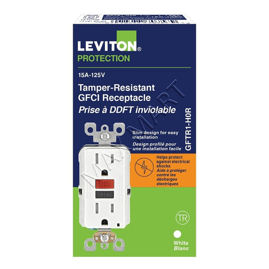 Leviton GFTR1-R 15A Slim GFCI Tamper-Resistant TR Receptacle Outlet Plug with LED Indicator - Black/Red