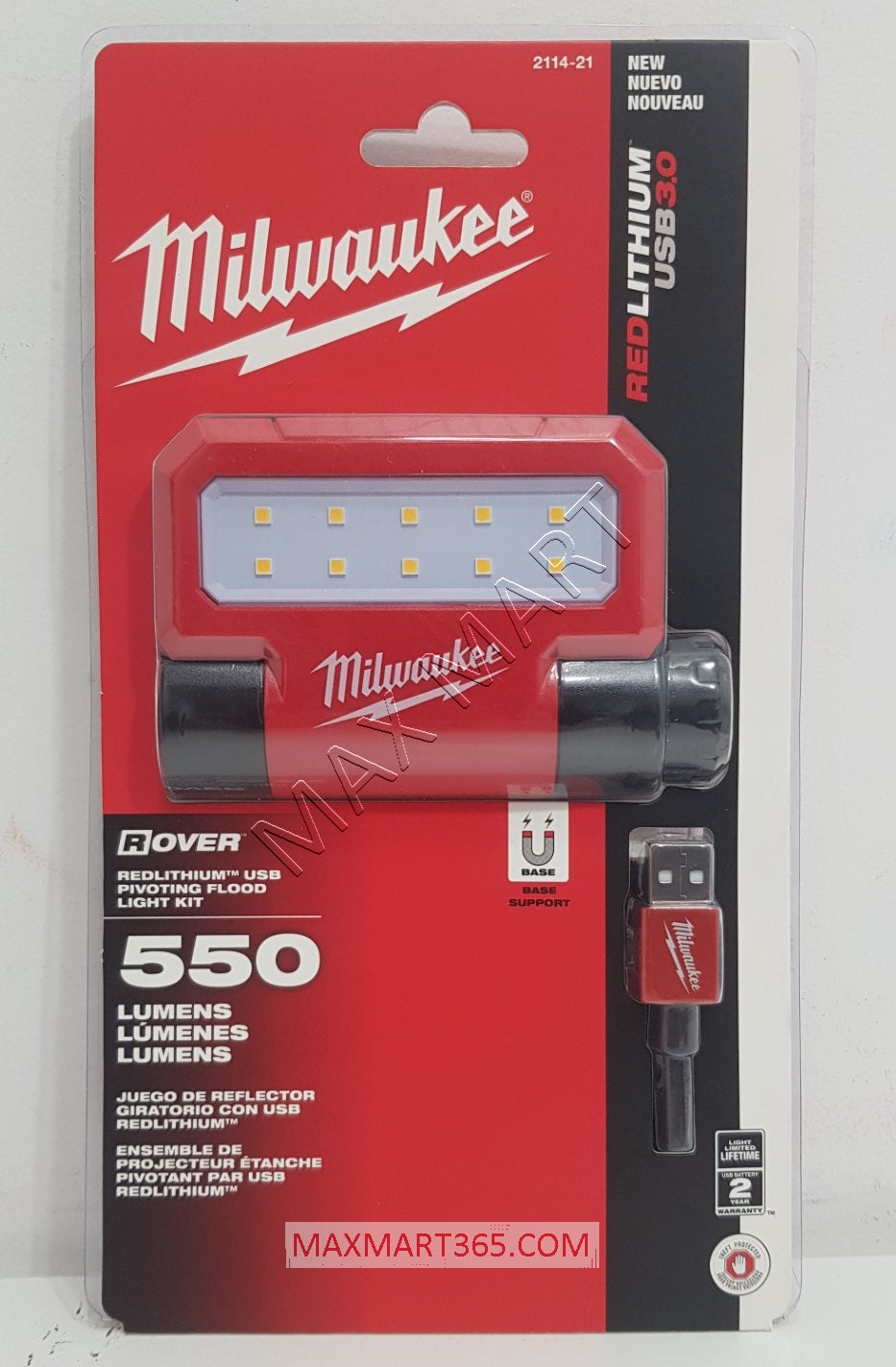 Milwaukee 2114-21 550-Lumen LED Rechargeable Pivoting Flood Light