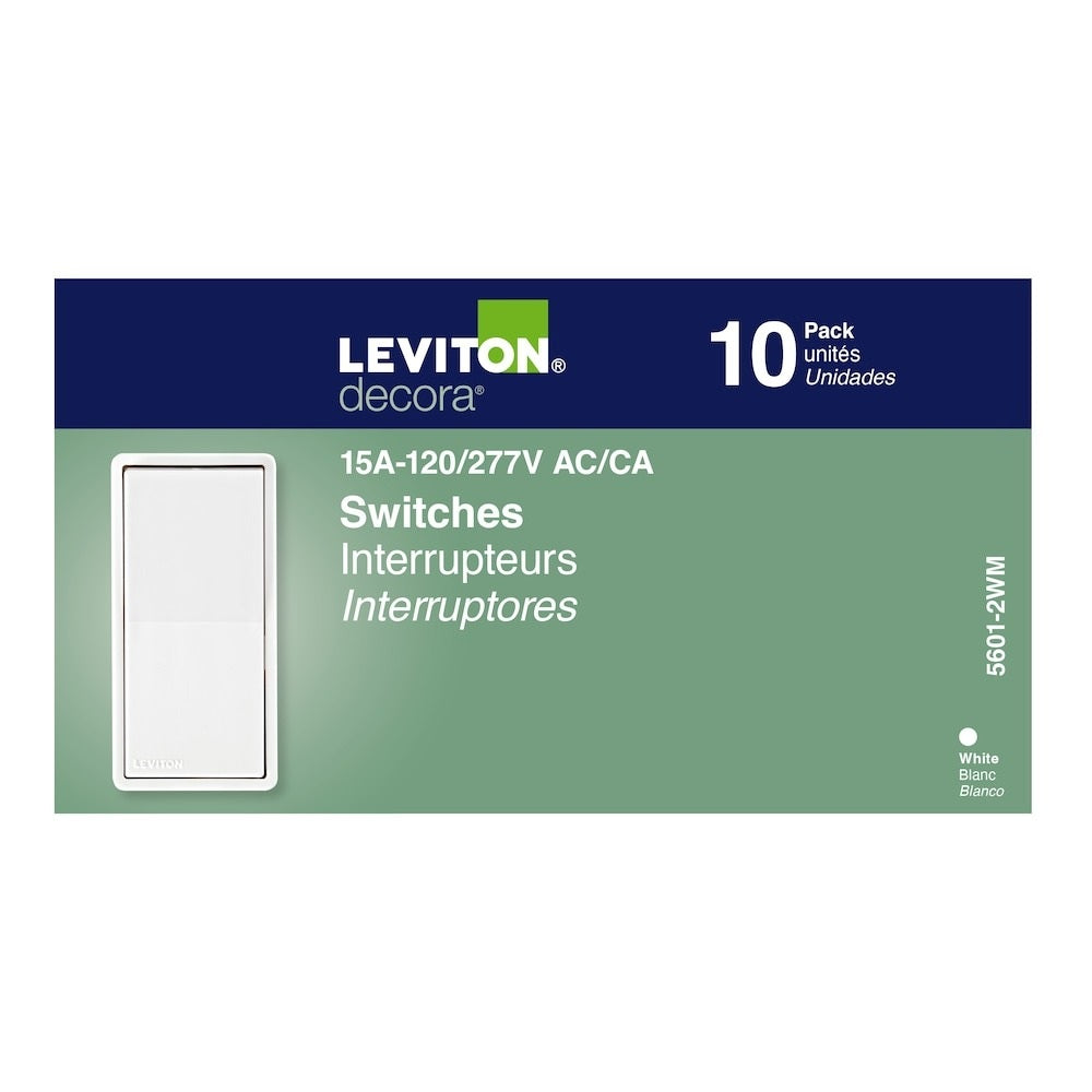 Leviton 15Amp Decora Single Pole Light Switch in White 5601-P2W