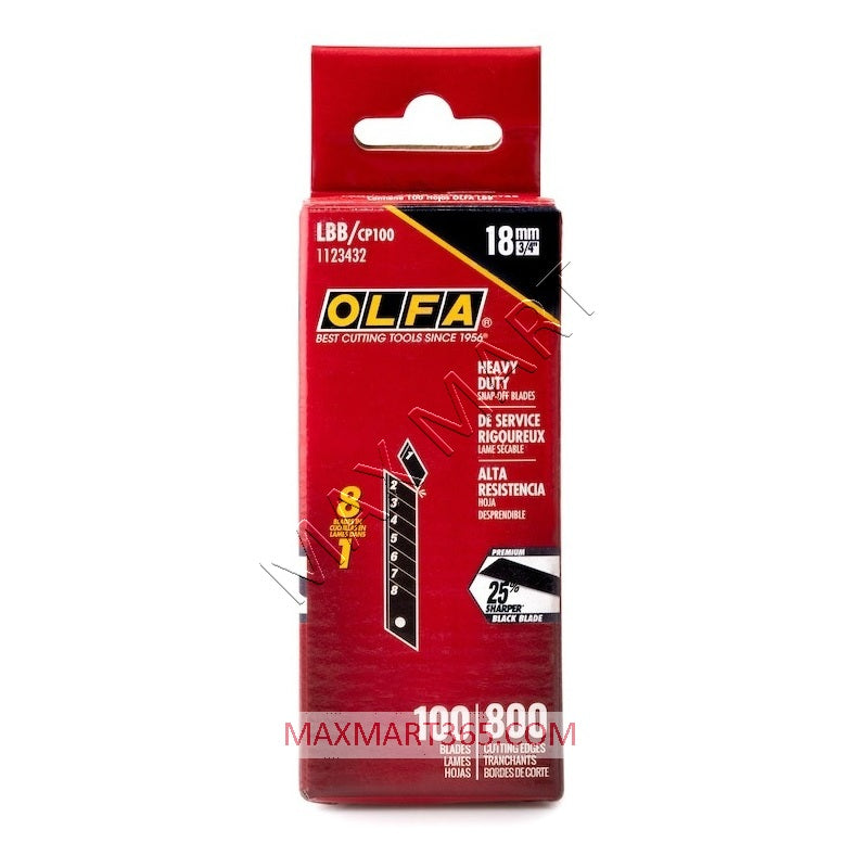Olfa 18 毫米可拆卸超锋利黑色刀片 - 100 片装