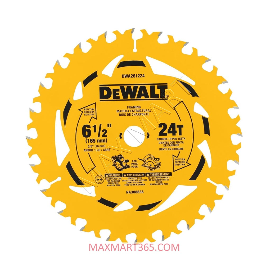 DEWALT 6-1/2-Inch x 24 Tooth 24T Carbide Tipped Framing Circular Saw Blade DWA261224