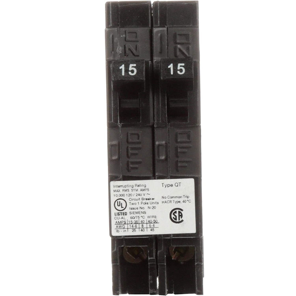 Siemens Q1515NC 15/15 Amp Single Pole Plug-In Tandem Circuit Breaker 120V