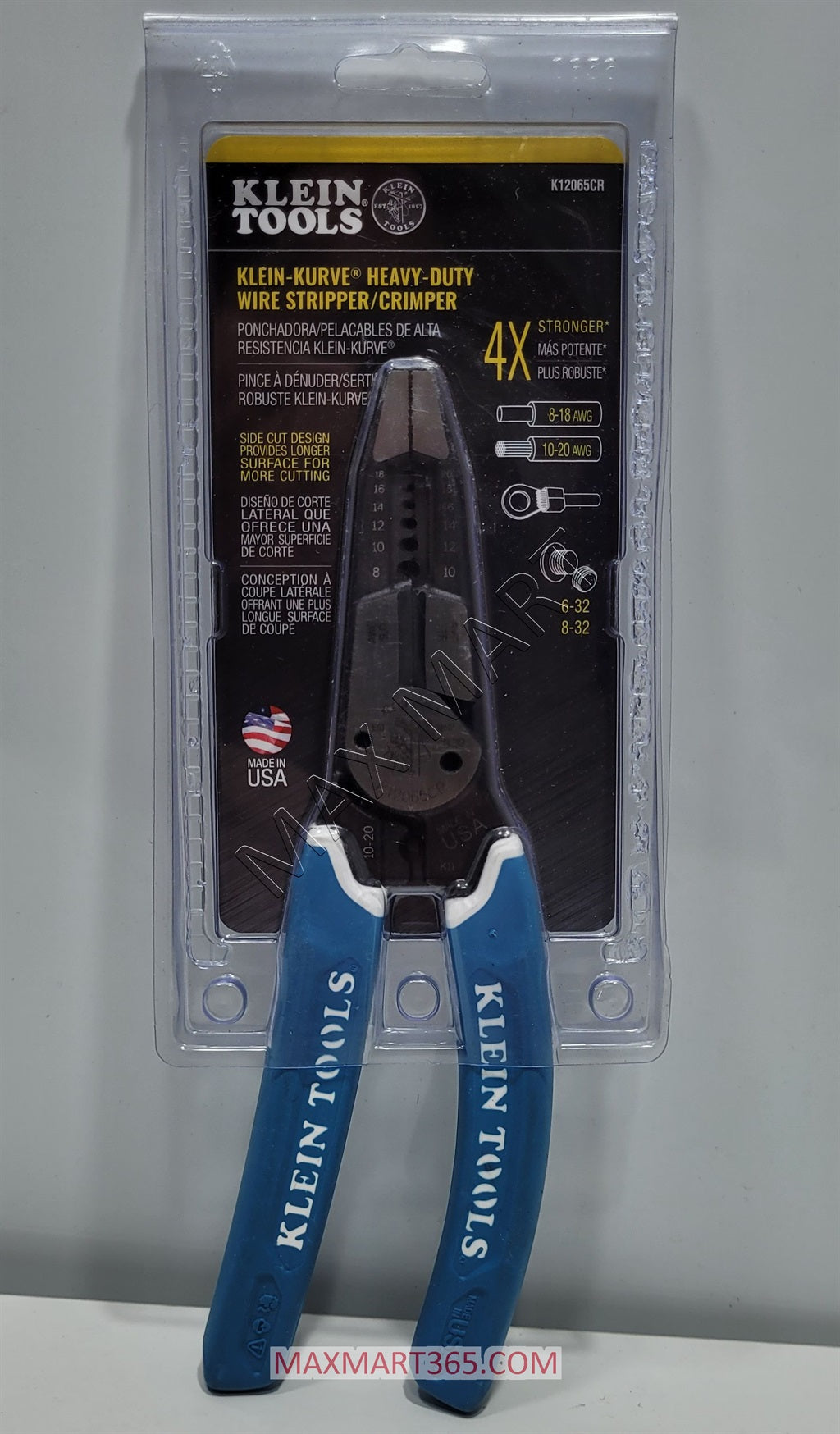 Klein Tools K12065CR Heavy-Duty Wire Stripper Cutter Crimper Tool for Cutting, Stripping, Crimping, Twisting 8-20 AWG (8-18 AWG Solid, 10-20 AWG Stranded)