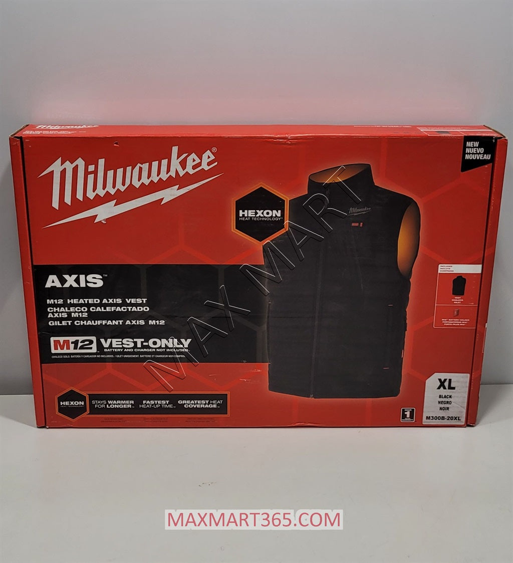 Milwaukee Men's M12 AXIS Black Heated Vest M300B-20XL - Size XL