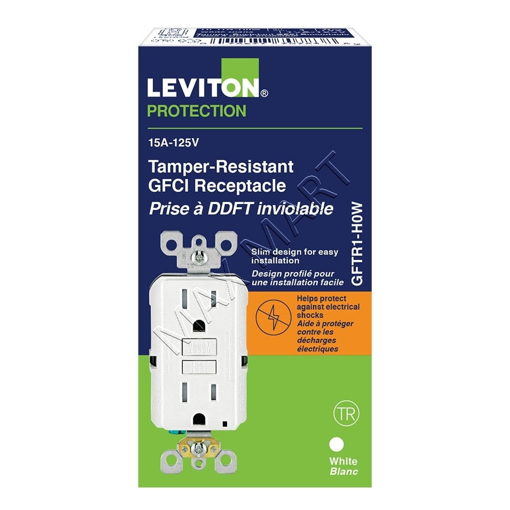 Leviton GFTR1-W 15A Slim GFCI Tamper-Resistant TR Receptacle Outlet Plug with Led Indicator - White