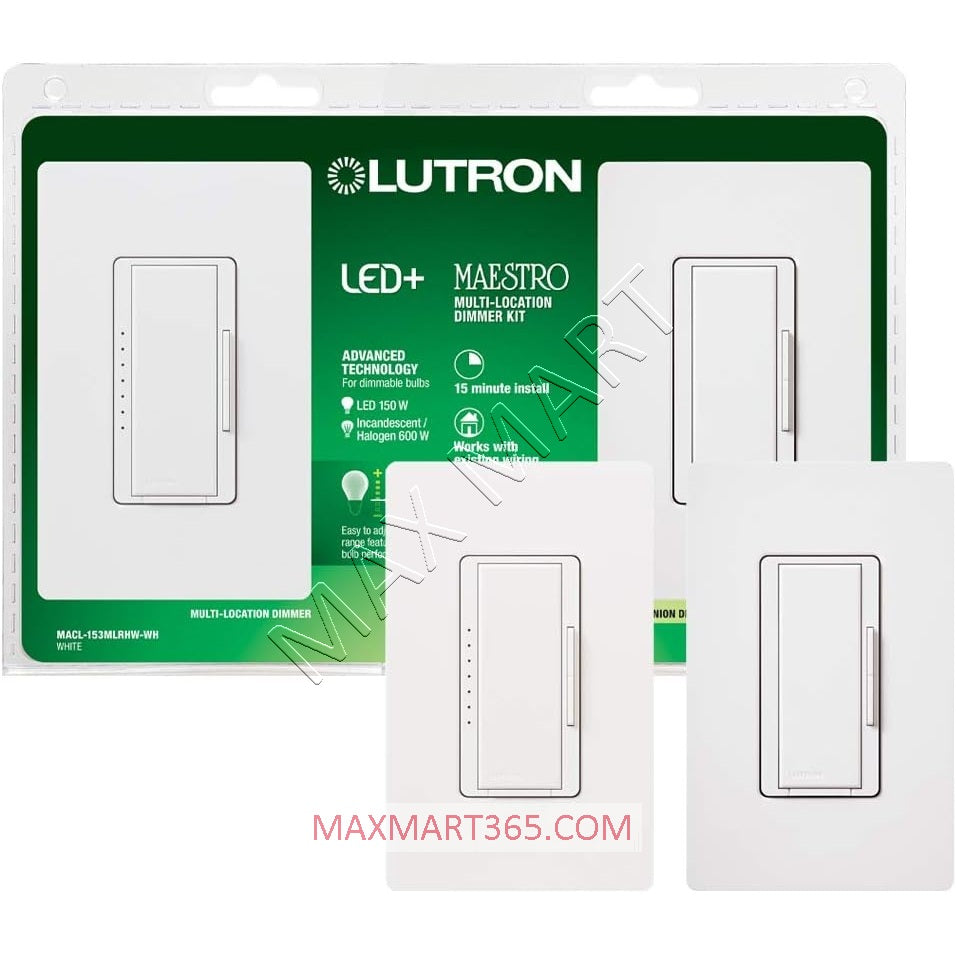 Lutron Maestro LED+ Dimmer 3-Way or Multi-Location Kit for Dimmable LED/HAL/INCAND Bulbs - White