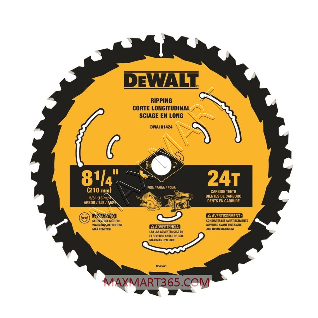 DEWALT 8-1/4-Inch x 24 Tooth 24T Ripping Circular Saw Blade DWA181424