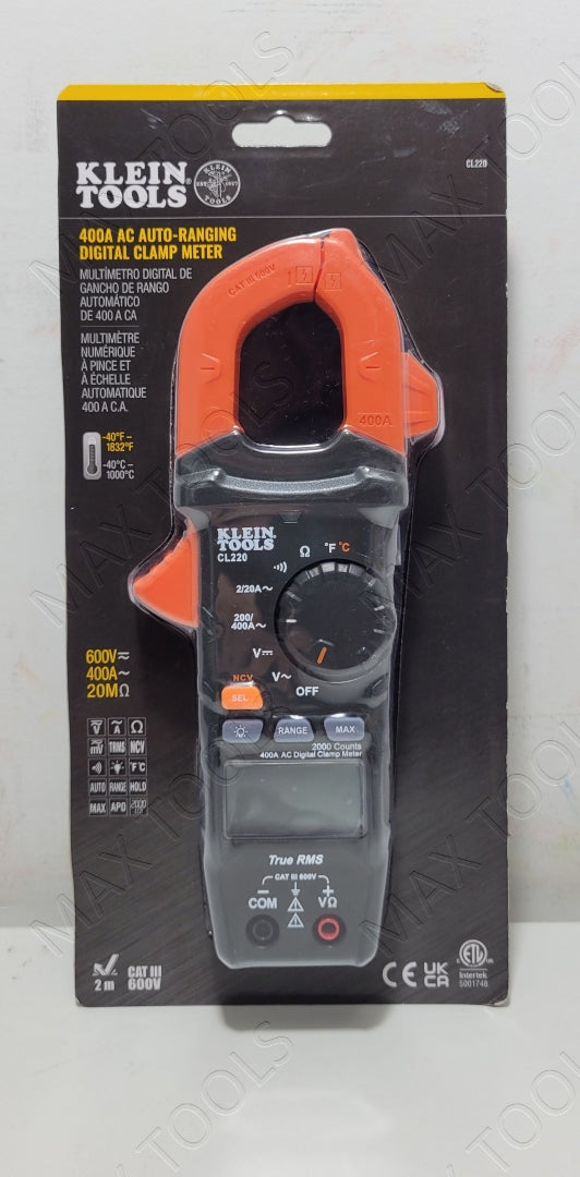 Klein Tools CL220 Digital Clamp Meter AC/DC Auto-Ranging 400 Amp