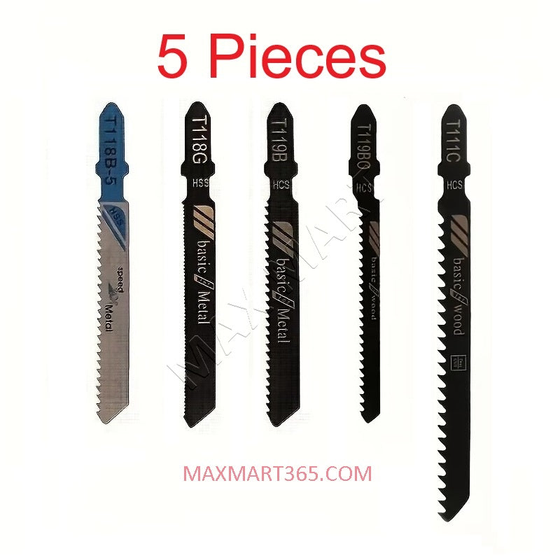 5-Pcs Universal T-Shank High Carbon Steel Jig-Saw Jigsaw Blades for Wood, Plastic and Metal