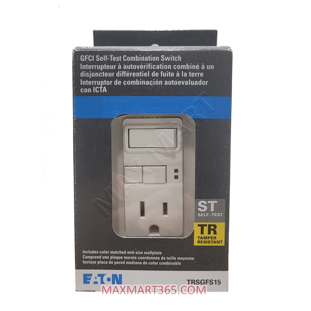 EATON ETN 15Amp GFCI Tamper-Resistant TR Receptacle Outlet Plug w/ Switch TRSGFS15