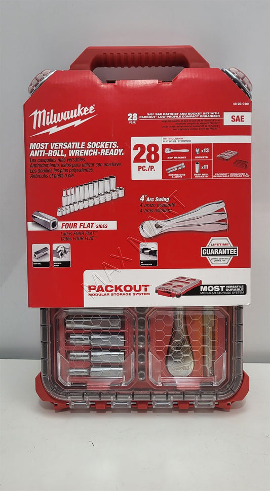 Milwaukee 48-22-9481 PACKOUT 3/8-inch Drive SAE Ratchet and Socket Mechanics Tool Set (28-Piece)