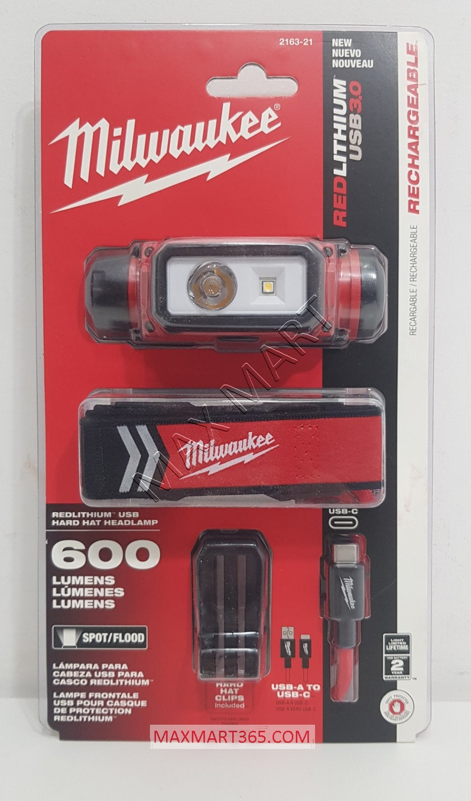 Milwaukee 2163-21 REDLTHIUM 600 Lumen USB Rechargeable Hard Hat Headlamp Headlight