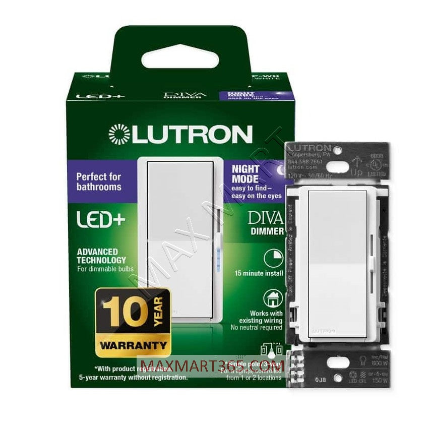 Lutron DIVA LED+ Dimmer Switch w/ Night Mode, Single Pole or 3-Way