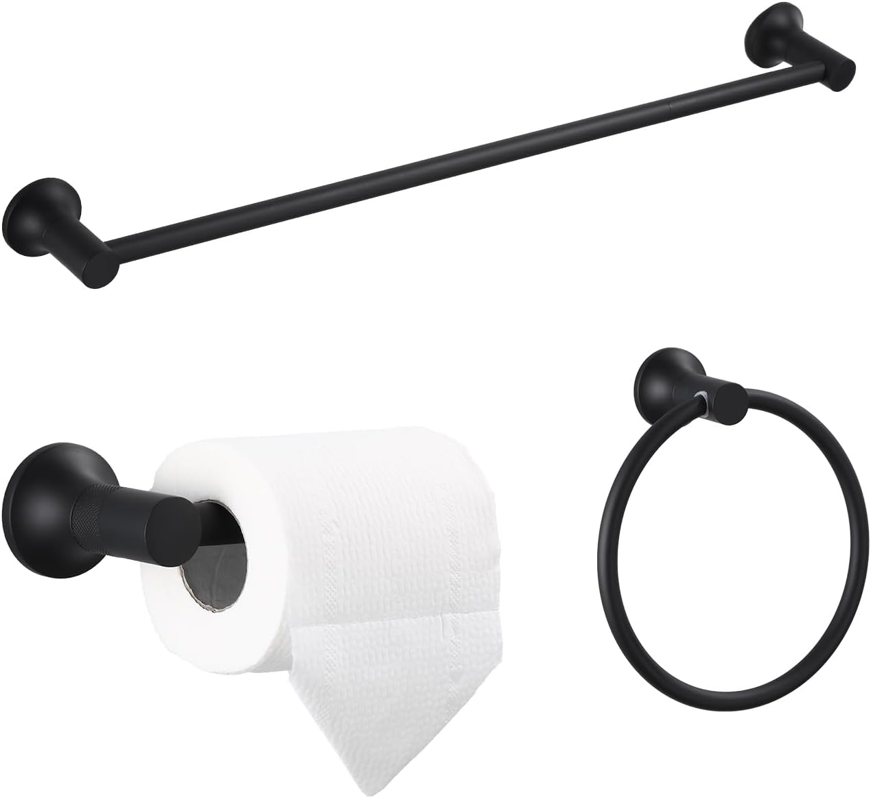 24-Inch 3-Pieces Round Towel Rack Kit Set for Bathroom, Towel Bar, Toilet Paper Holder, and Towel Ring