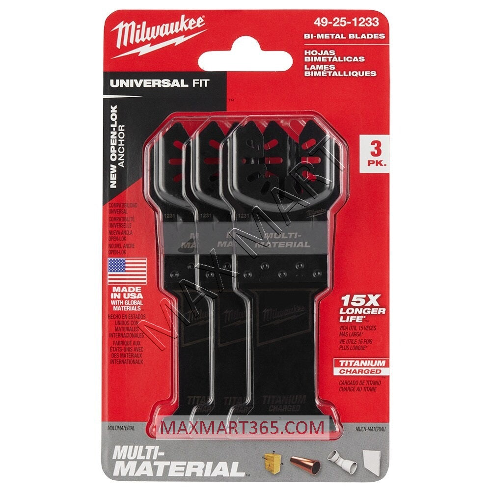 Milwaukee 49-25-1233 Multi-Tool Oscillating Titanium Bi-Metal Multi-Material Wood/Metal Cutting Blade (3-Pack)