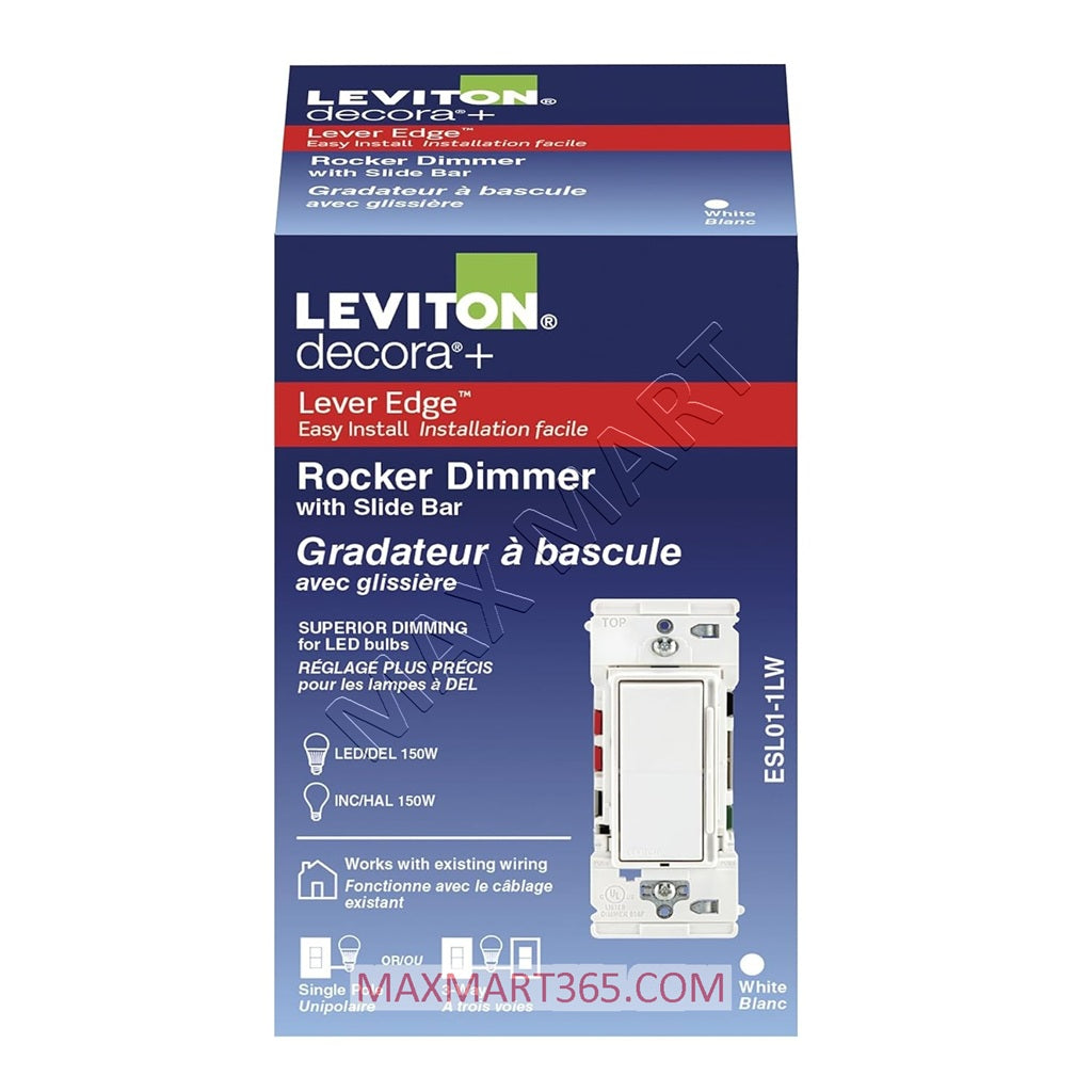Leviton Decora Lever Edge Slide Dimmer Switch Single Pole or 3-Way ESL01