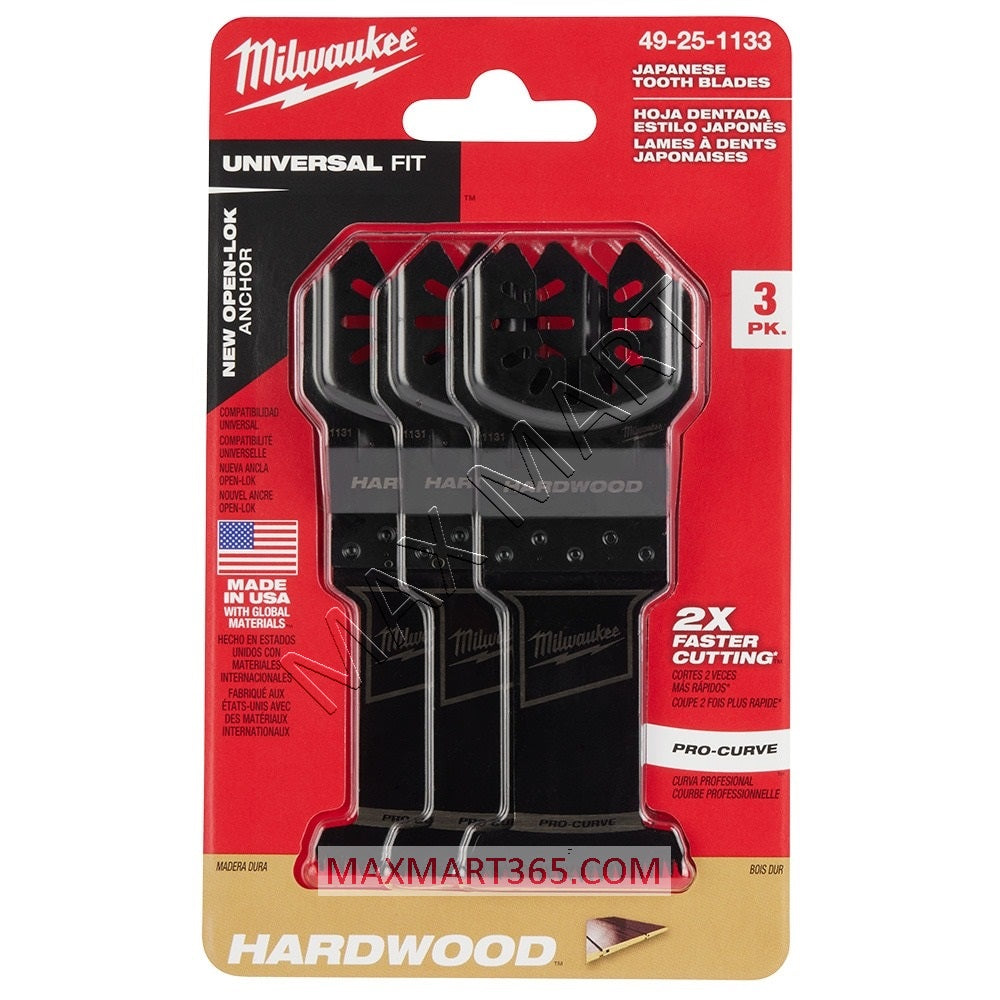 Milwaukee 49-25-1133 High Carbon Steel Universal Fit Japanese Teeth Hardwood Cutting Oscillating Multi Tool Blades (3-Pack)