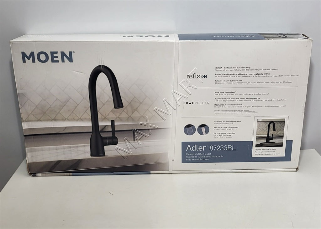 MOEN Adler 87233BL Pull-Down Sprayer Kitchen Faucet with Power Clean and Reflex - Matte Black