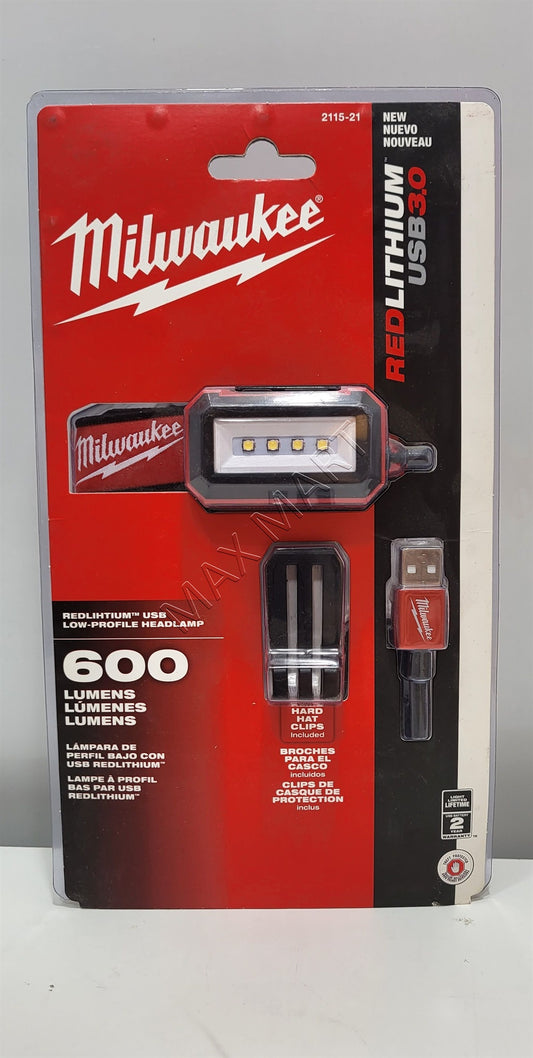 Milwaukee 600 Lumens LED USB Rechargeable Hard Hat Headlamp Headlight 2115-21