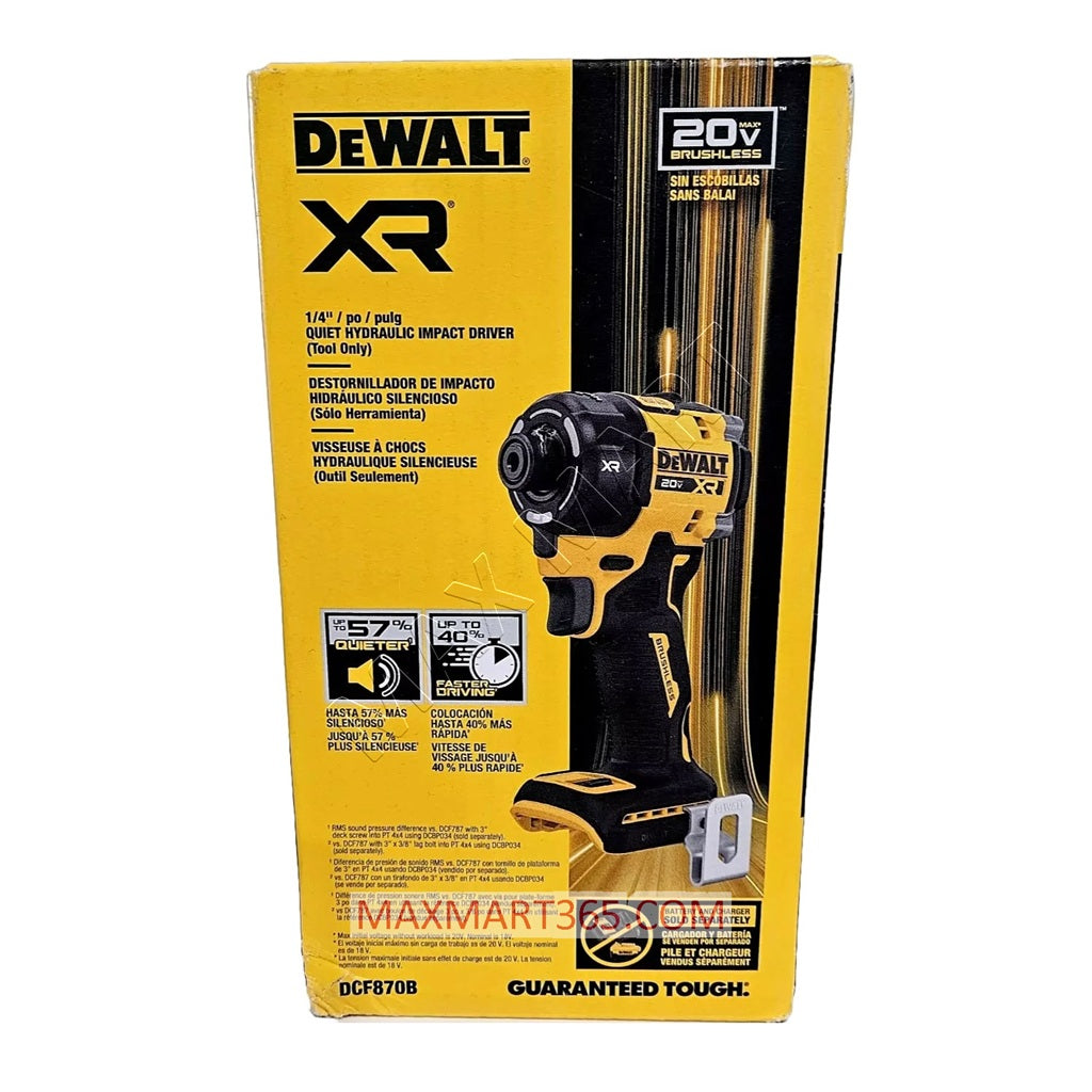 DEWALT DCF870B 20V XR Brushless Cordless 3-Speed 1/4-In Quiet Hydraulic Impact Driver (Tool Only)
