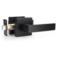 Square Passage Door Lock Lockset, Interior Hallway Closet Door Handle Keyless - Matte Black