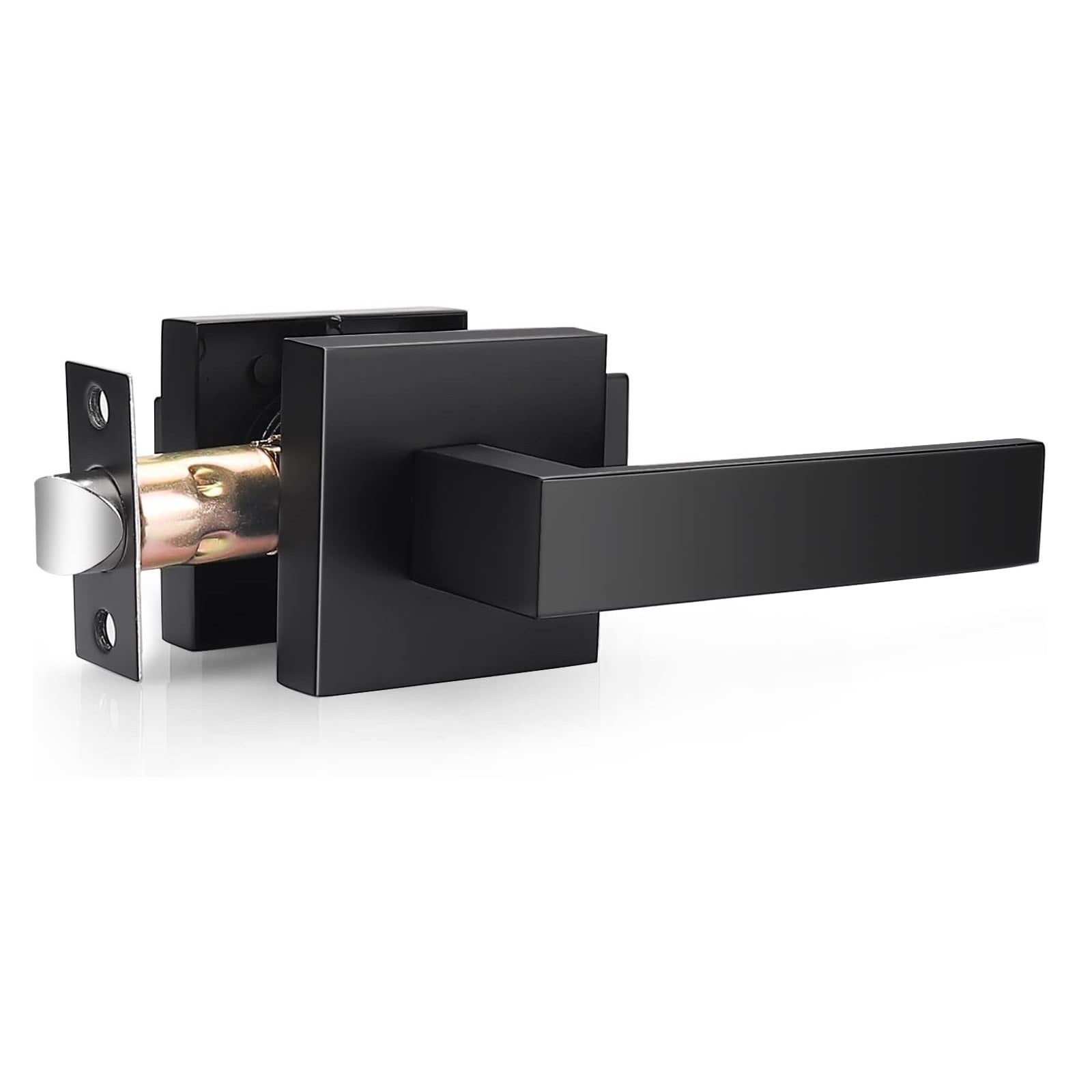 Square Passage Door Lock Lockset, Interior Hallway Closet Door Handle Keyless - Matte Black