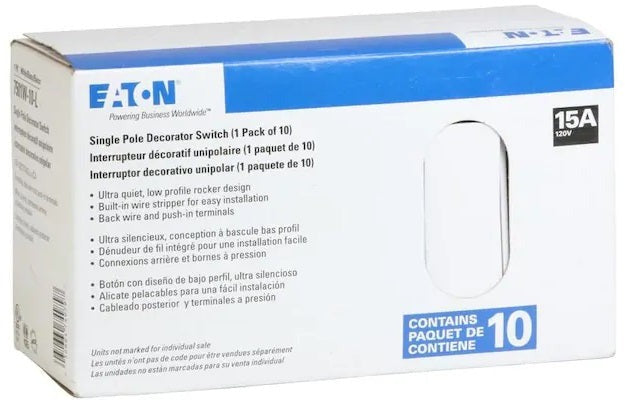 Eaton 7501W 15Amp Single Pole Light Switch - White