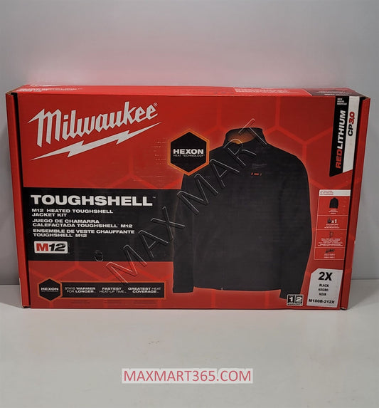 Milwaukee 男式 M12 TOUGHSHELL 黑色加热夹克 M100B-212X - 2X 码 - 黑色 160-220 美元