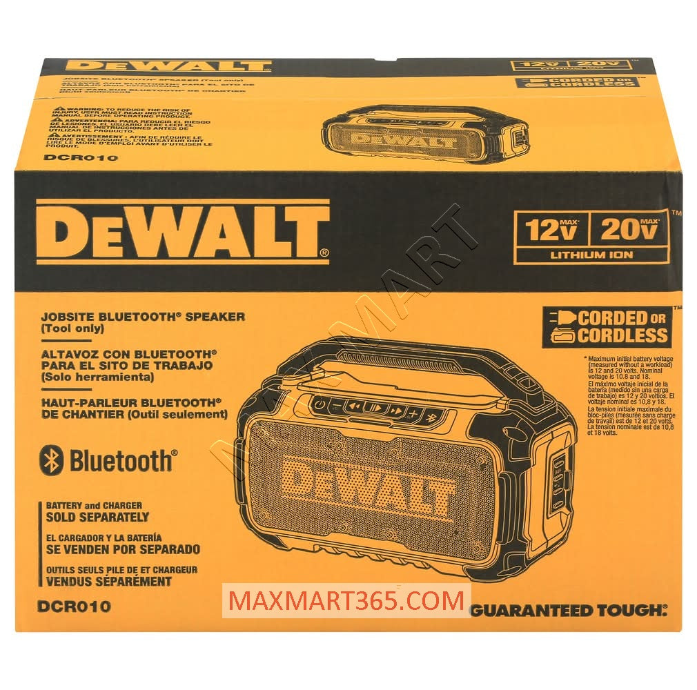 DEWALT DCR010B 12V/20V MAX Cordless/Corded Worksite Bluetooth Speaker (Tool Only)