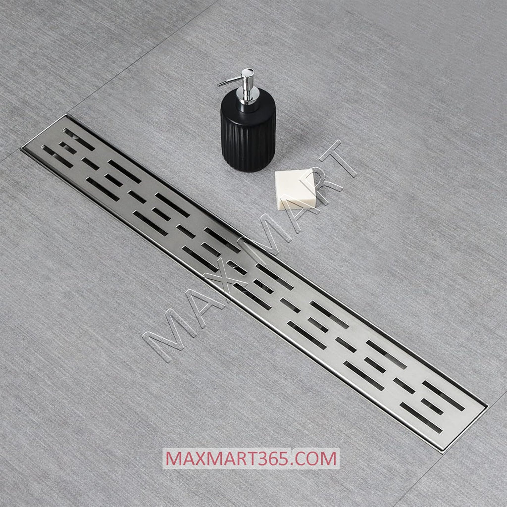 Linear Shower Drain with Removable Panel, Hair Strainer, Adjustable Leveling Feet - Stainless Steel (Drain Base Included)