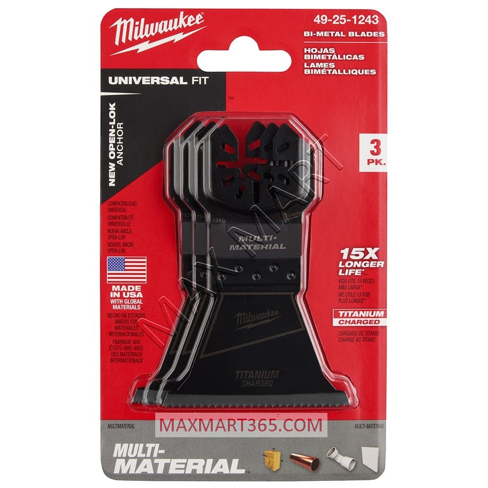 Milwaukee 49-25-1243 Titanium Bi-Metal Universal Fit Wood and Metal Oscillating Multi-Tool Blade (3-Pack)