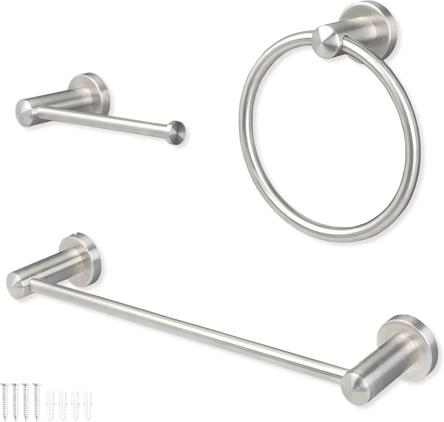 24-Inch 3-Pieces Round Towel Rack Kit Set for Bathroom, Towel Bar, Toilet Paper Holder, and Towel Ring