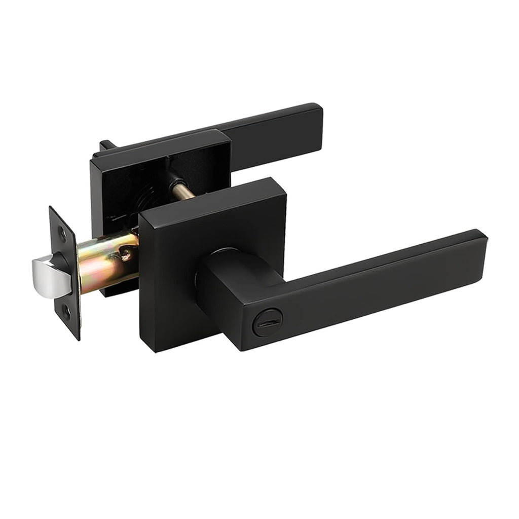 Square Door Lock Lockset for Bedroom Bathroom, Privacy Door Lever Handle - Matte Black