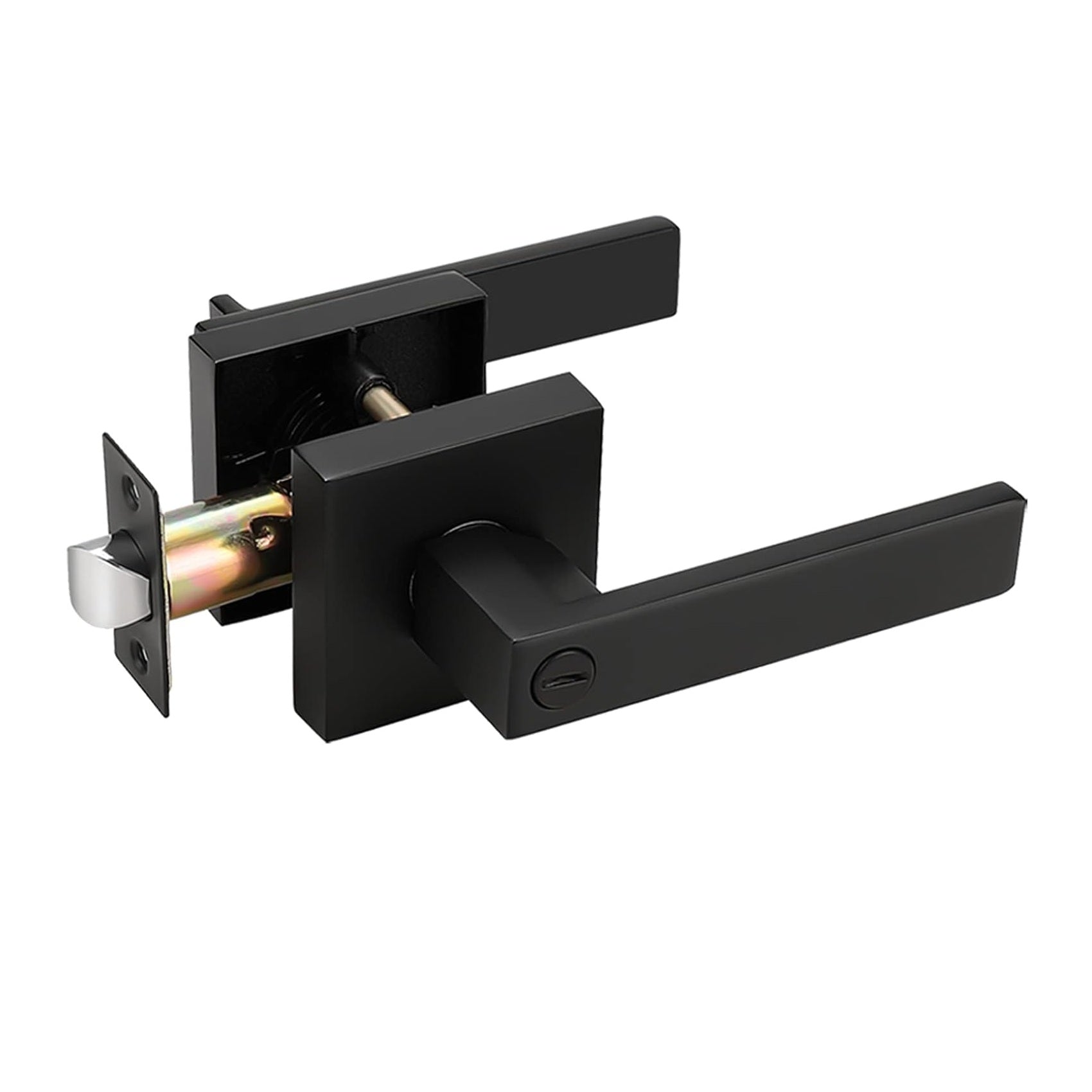 Square Door Lock Lockset for Bedroom Bathroom, Privacy Door Lever Handle - Matte Black