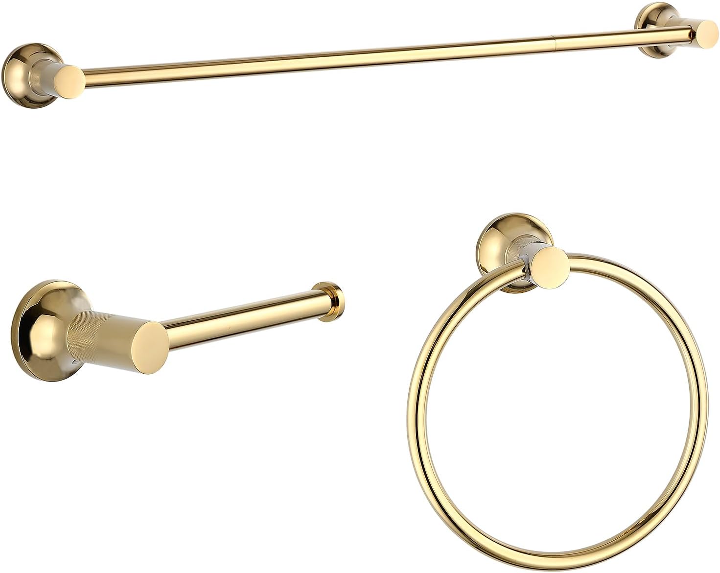 24-Inch 3-Pieces Round Towel Rack Kit Set for Bathroom, Towel Bar, Toilet Paper Holder, and Towel Ring