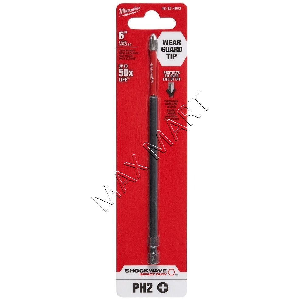 Milwaukee 48-32-4802 SHOCKWAVE #2 Phillips 6-inch Impact Screw Driver Bit (1-Pack)